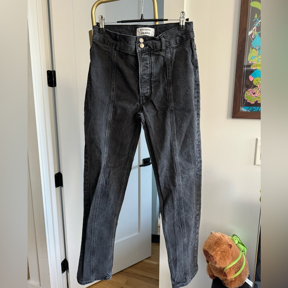 Reformation black high rise button jeans